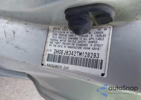 1996 Honda Civic Dx from USA, damaged, VIN 2HGEJ6342TH128293